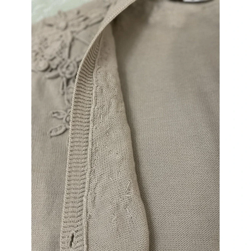 Vintage Rafaella Cardigan‎ Sweater Womens Large Beige Wool Crochet Floral 80s